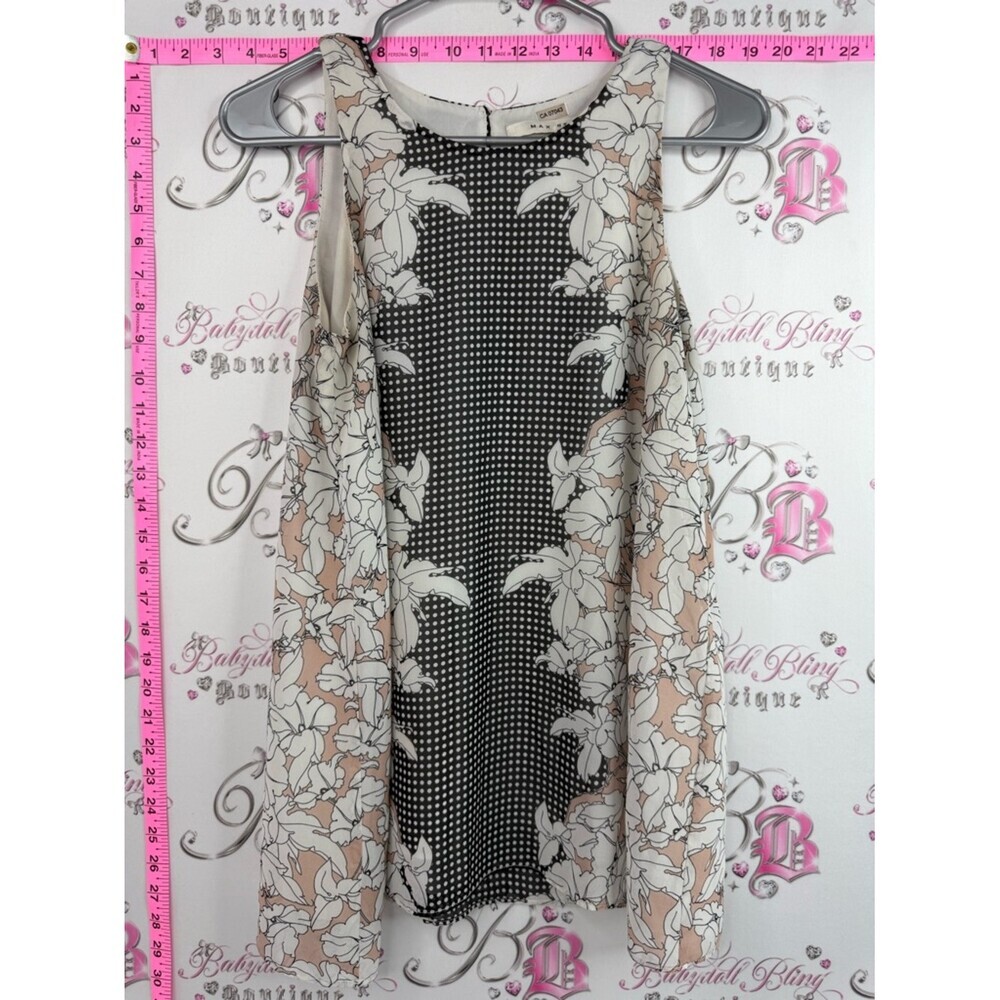 Max Studio tank top polka dot key hole Floral Contrast in Black and Cream